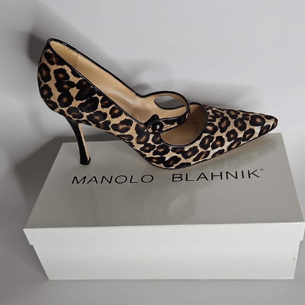 Manolo Blahnik Campari Pony Hair Animal Print Mary Jane Pump Size 40.5
